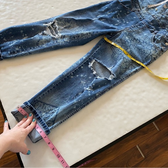 Upcycled Denim Overalls Jeans Womens Size Small Handmade Floral Blue Stretch - Picture 9 of 12